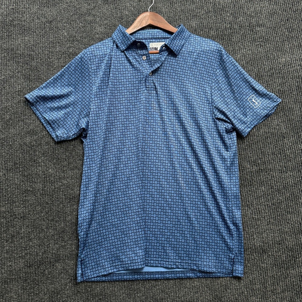 PGA Tour Pro Series Mens M Blue Geometric Golf Polo Shirt Athletic Fit